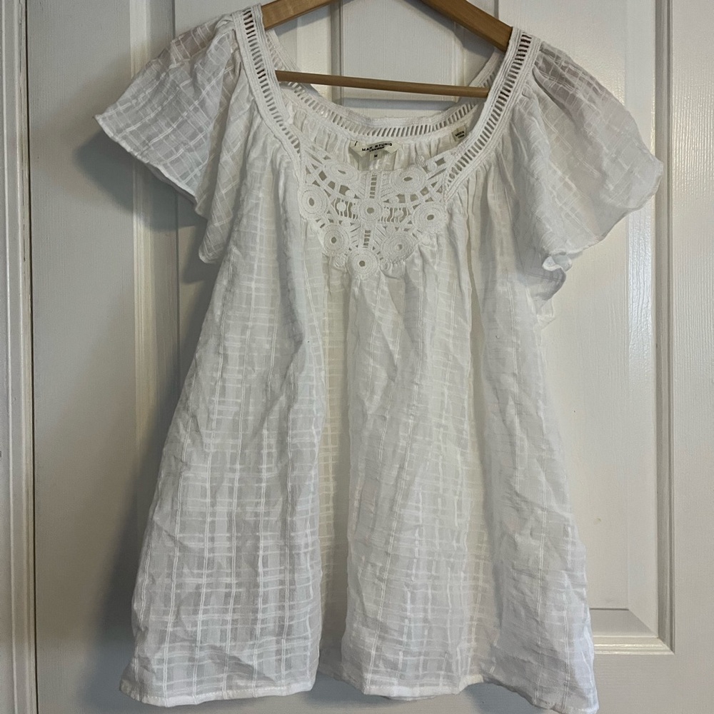 White Max Studio Sheer Lace Detail Women's Top